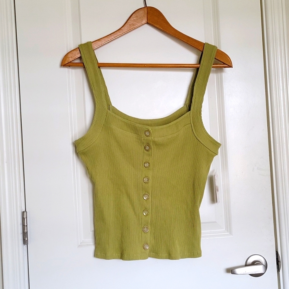 Free People Bridgette Top Tarragon Green Tank Sz XL